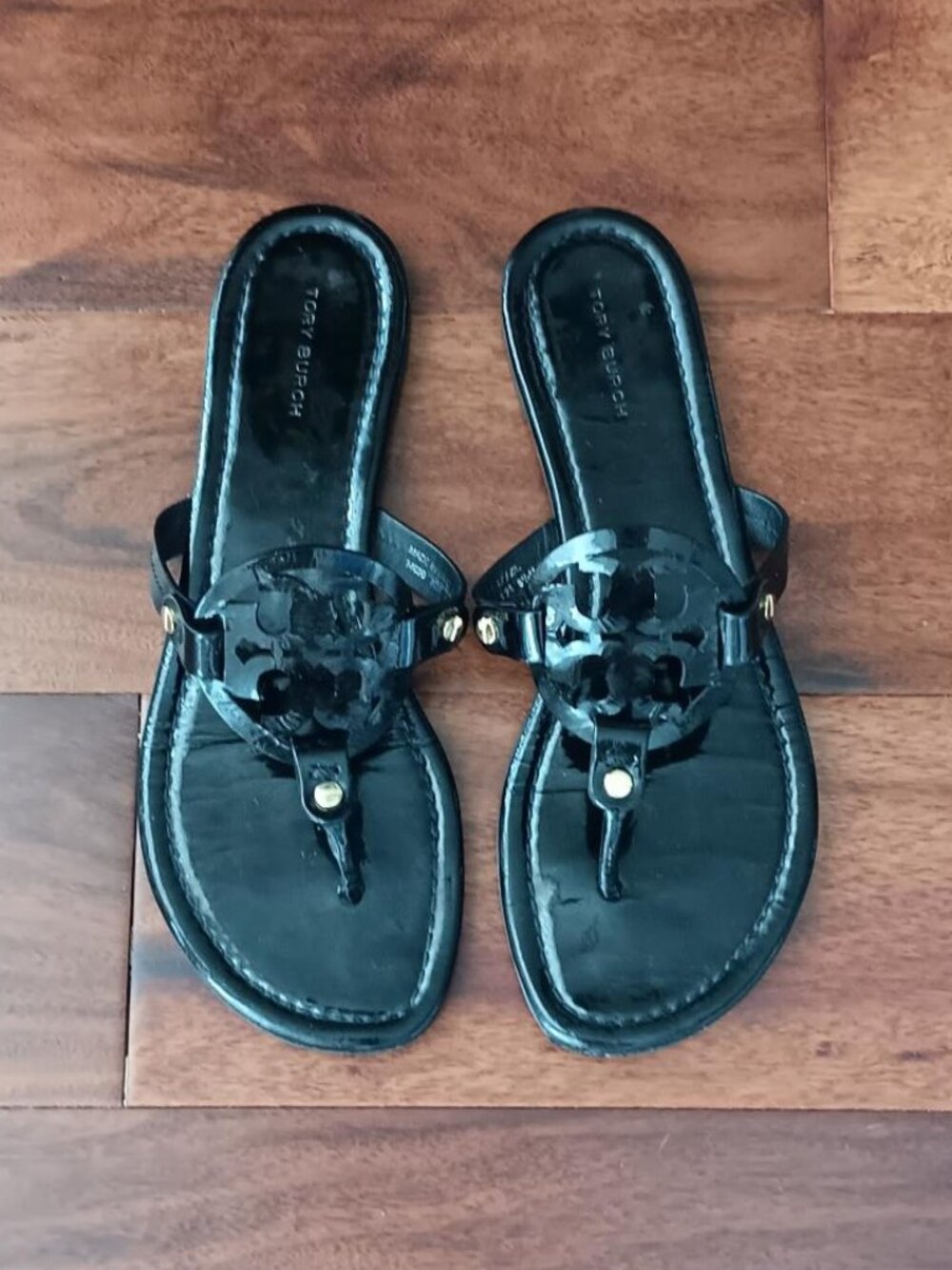 TORY BURCH Sandals Black Patent Leather Size 8.5